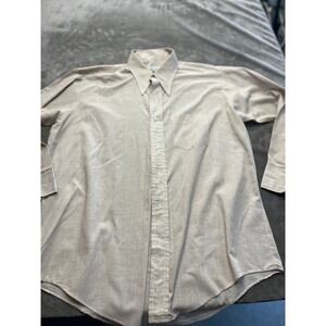 Vintage Kmart Permanent Press Tan Button Down Shirt 70s Pointed Collar Men 17-33